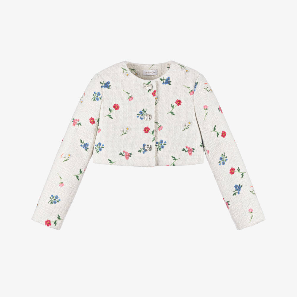 Monnalisa-Girls Ivory Sparkling Tweed Blazer | Childrensalon Outlet