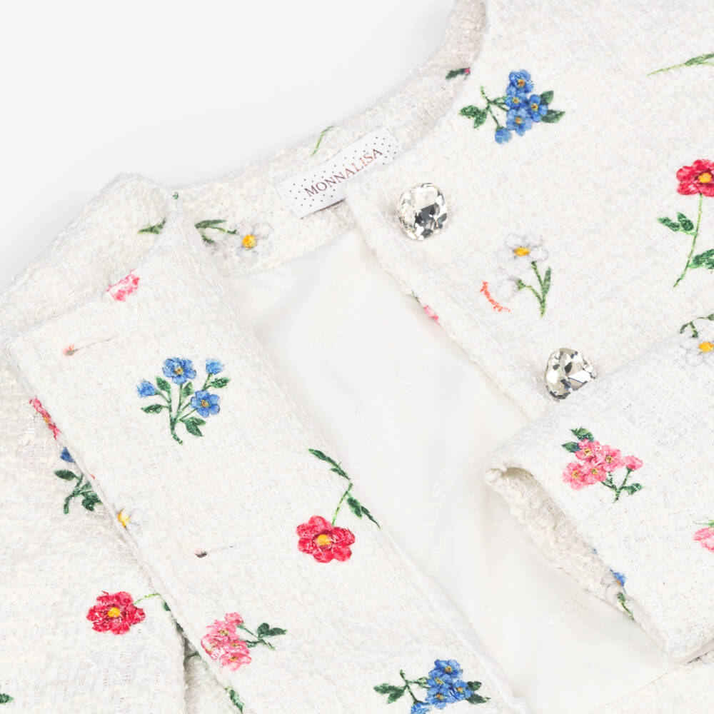 Monnalisa-جاكيت تويد لامع عاجي للبنات | Childrensalon Outlet