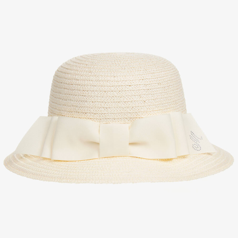 Monnalisa - قبعة قش لون عاجي للبنات | Childrensalon