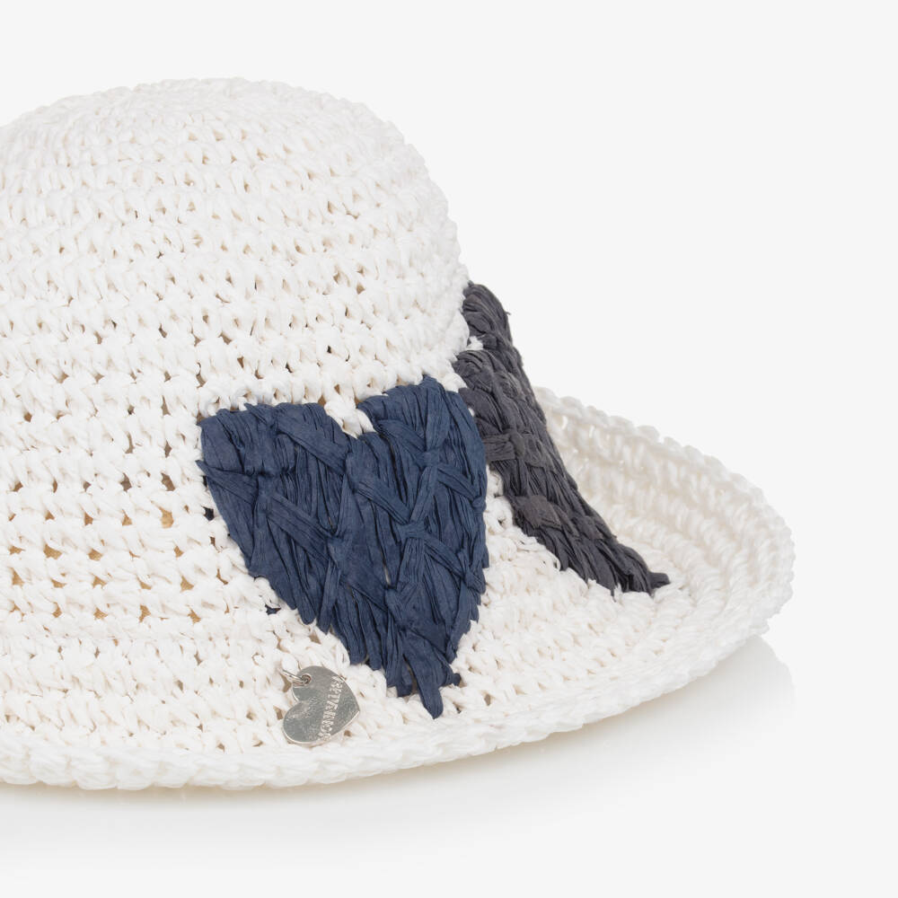 Monnalisa-Girls Ivory Straw Heart Sun Hat | Childrensalon Outlet