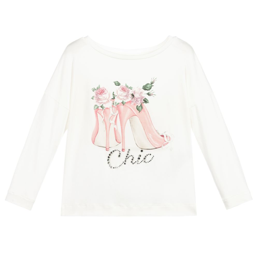 Monnalisa Chic - Girls Ivory T-Shirt | Childrensalon
