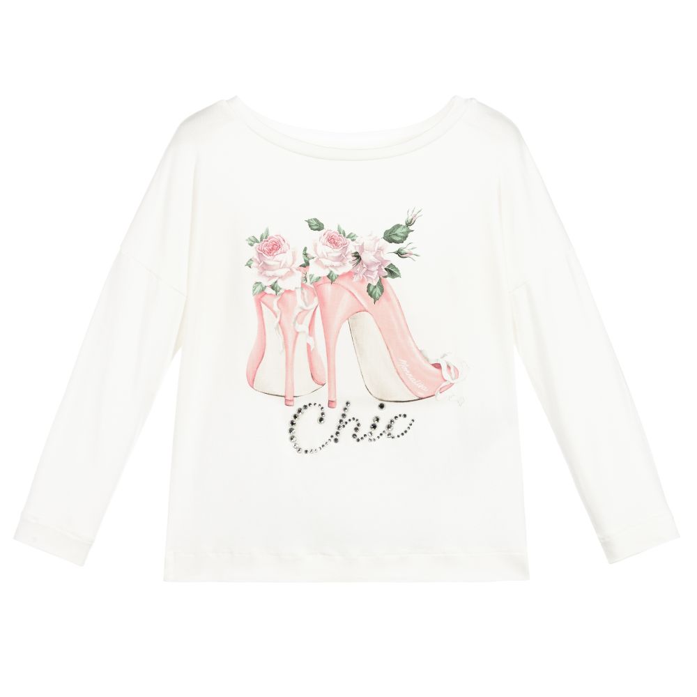 Monnalisa Chic-Girls Ivory T-Shirt | Childrensalon Outlet