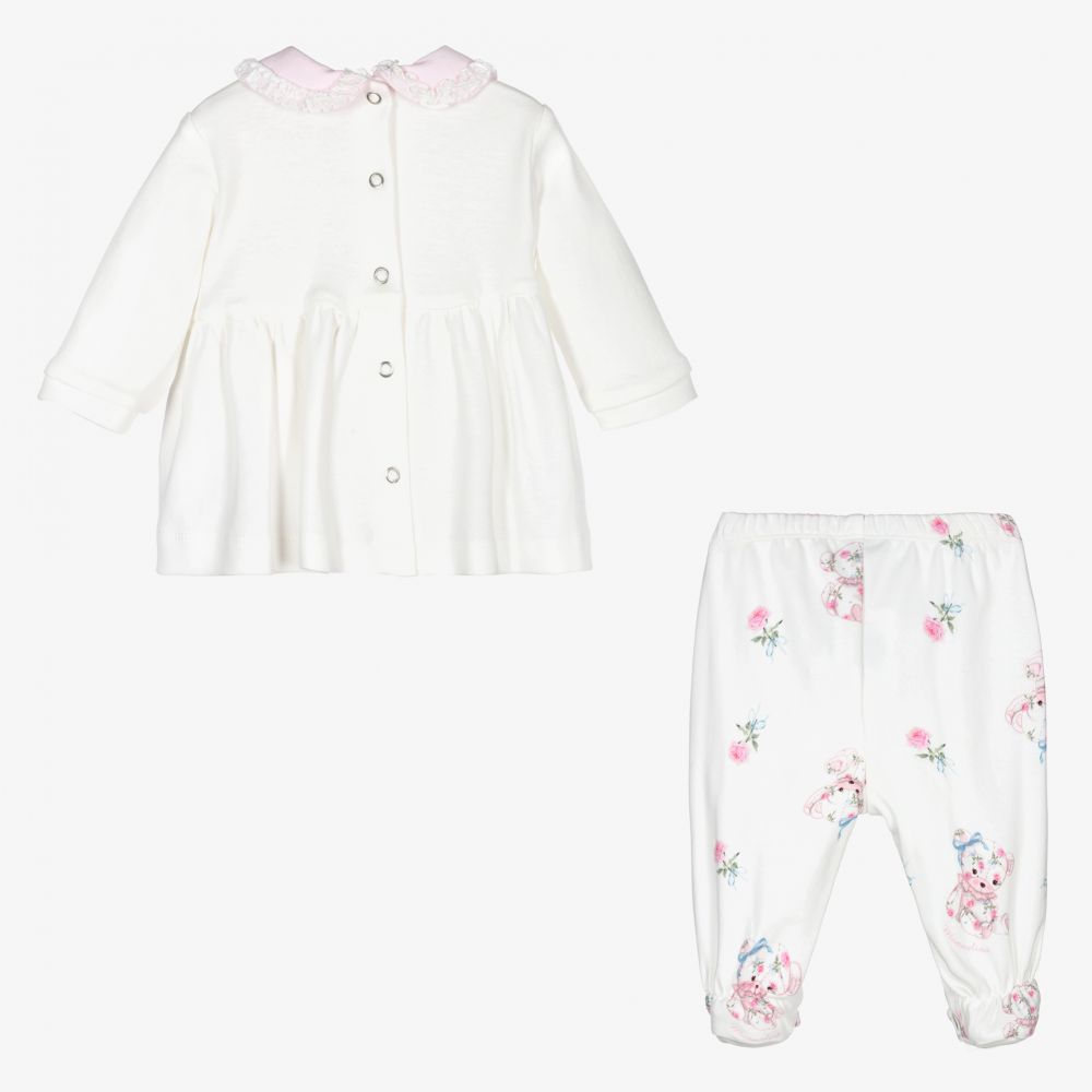 Monnalisa-Girls Ivory Teddies Babygrow  | Childrensalon Outlet