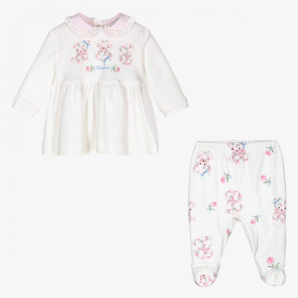 Monnalisa-Girls Ivory Teddies Babygrow  | Childrensalon Outlet
