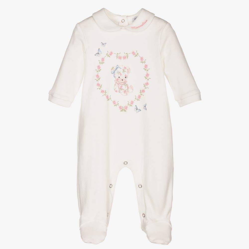 Monnalisa - Girls Ivory Teddy Babygrow  | Childrensalon