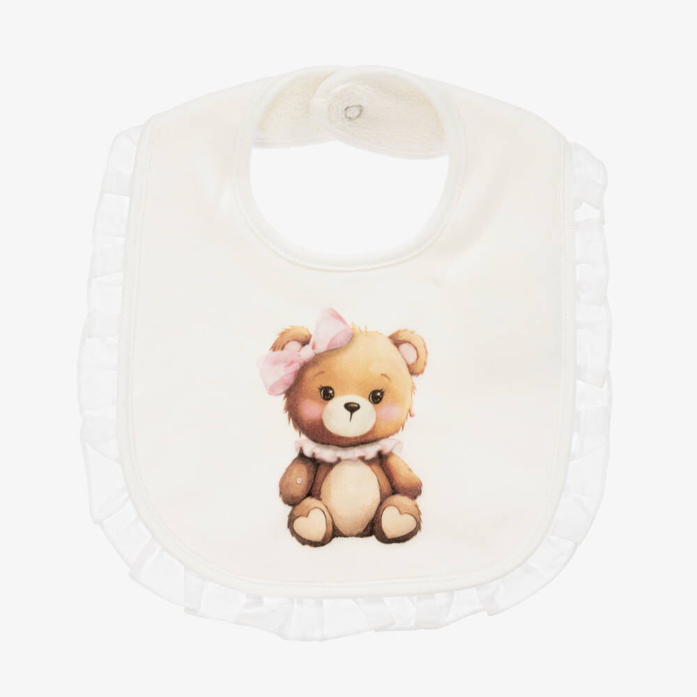 Monnalisa-Girls Ivory Teddy Bear Cotton Bib | Childrensalon Outlet