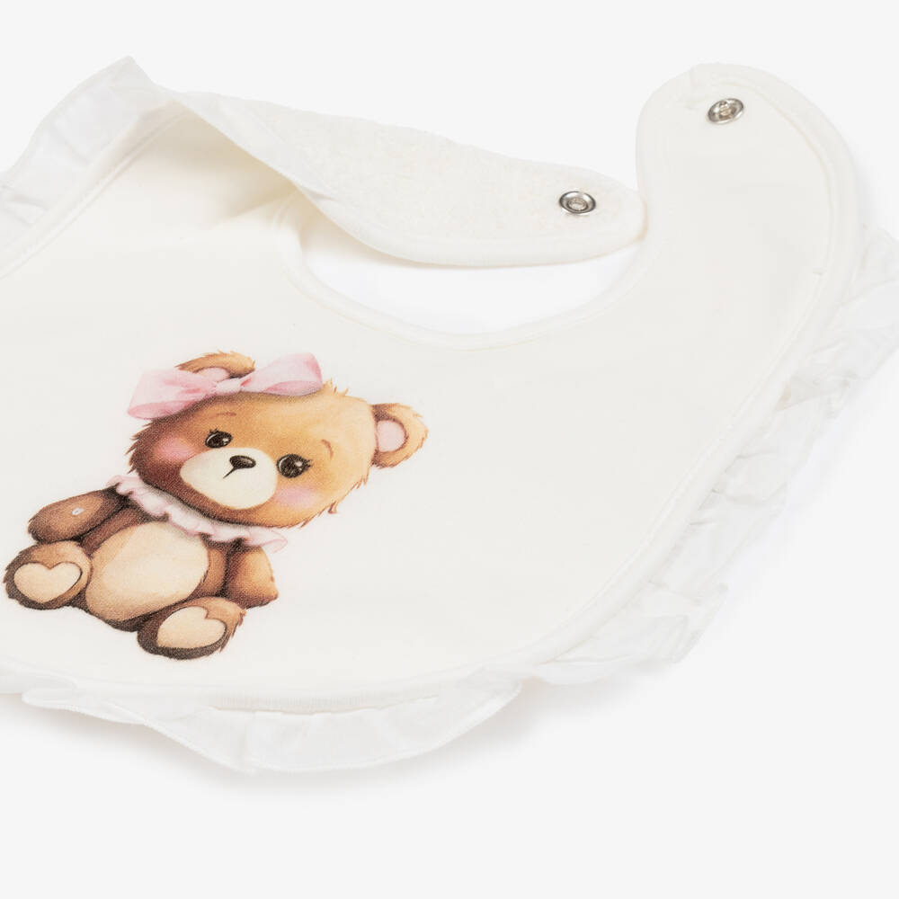 Monnalisa-Girls Ivory Teddy Bear Cotton Bib | Childrensalon Outlet