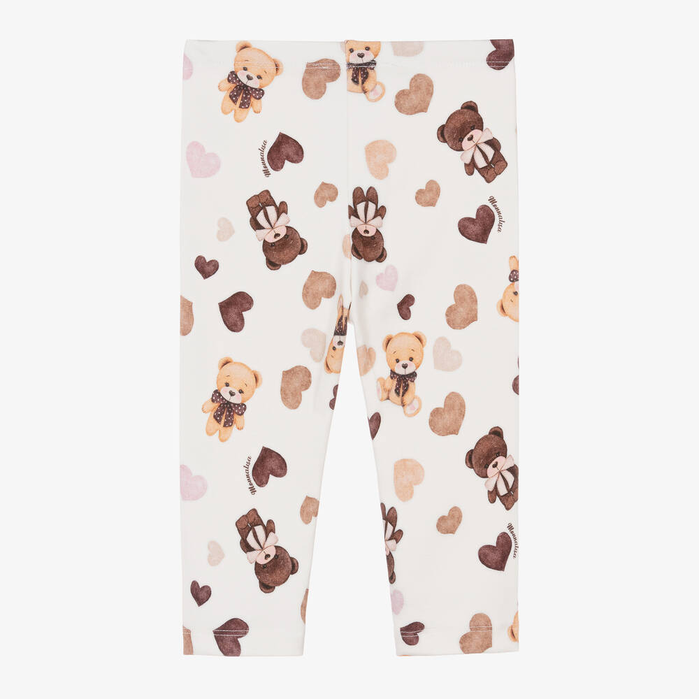 Monnalisa-Girls Ivory Teddy & Heart Leggings | Childrensalon Outlet