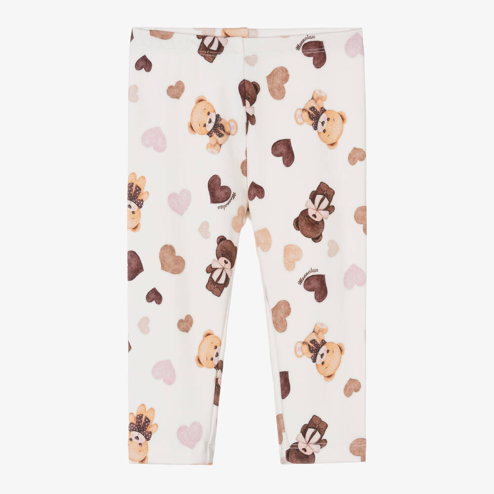 Monnalisa - Teddy- & Herz-Leggings in Elfenbein | Childrensalon