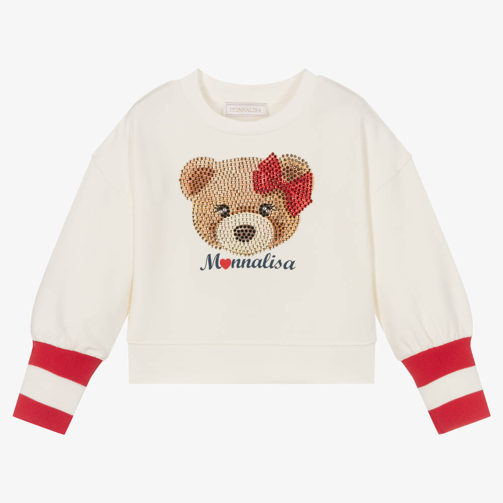 Monnalisa - Elfenbeinfarbenes Teddy-Sweatshirt (M) | Childrensalon