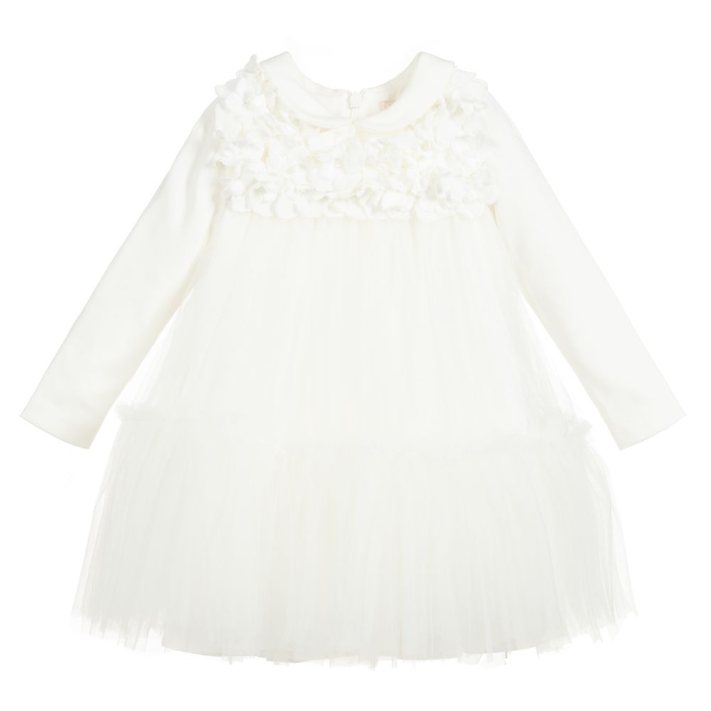 Monnalisa-Girls Ivory Tulle Dress | Childrensalon Outlet
