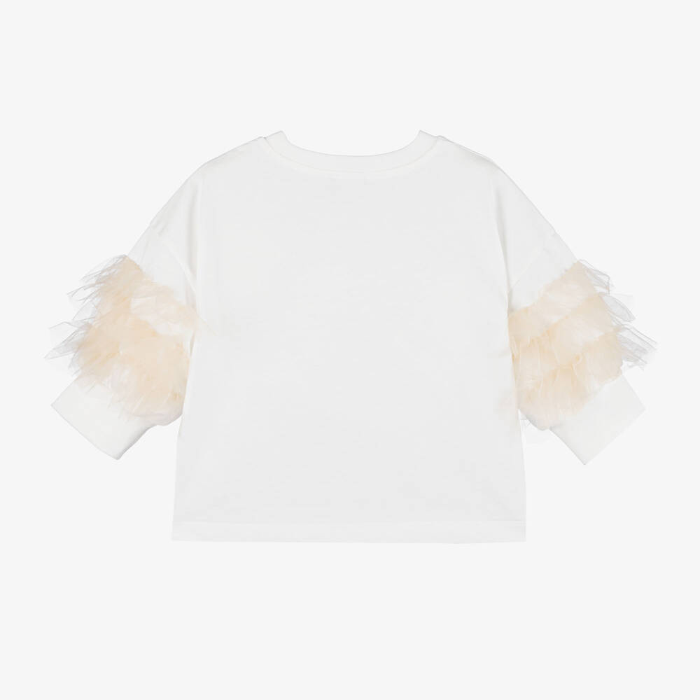 Monnalisa-Girls Ivory Tulle Embellished Top | Childrensalon Outlet