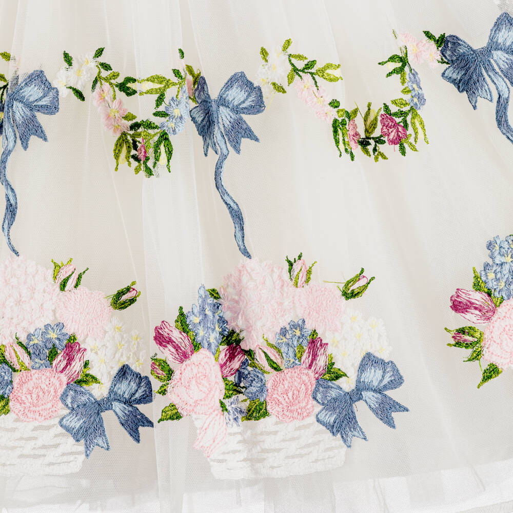 Monnalisa Chic-Girls Ivory Tulle Floral Dress | Childrensalon Outlet
