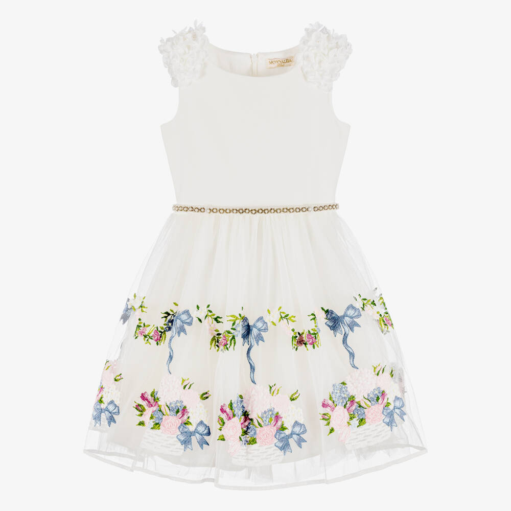 Monnalisa Chic-Girls Ivory Tulle Floral Dress | Childrensalon Outlet