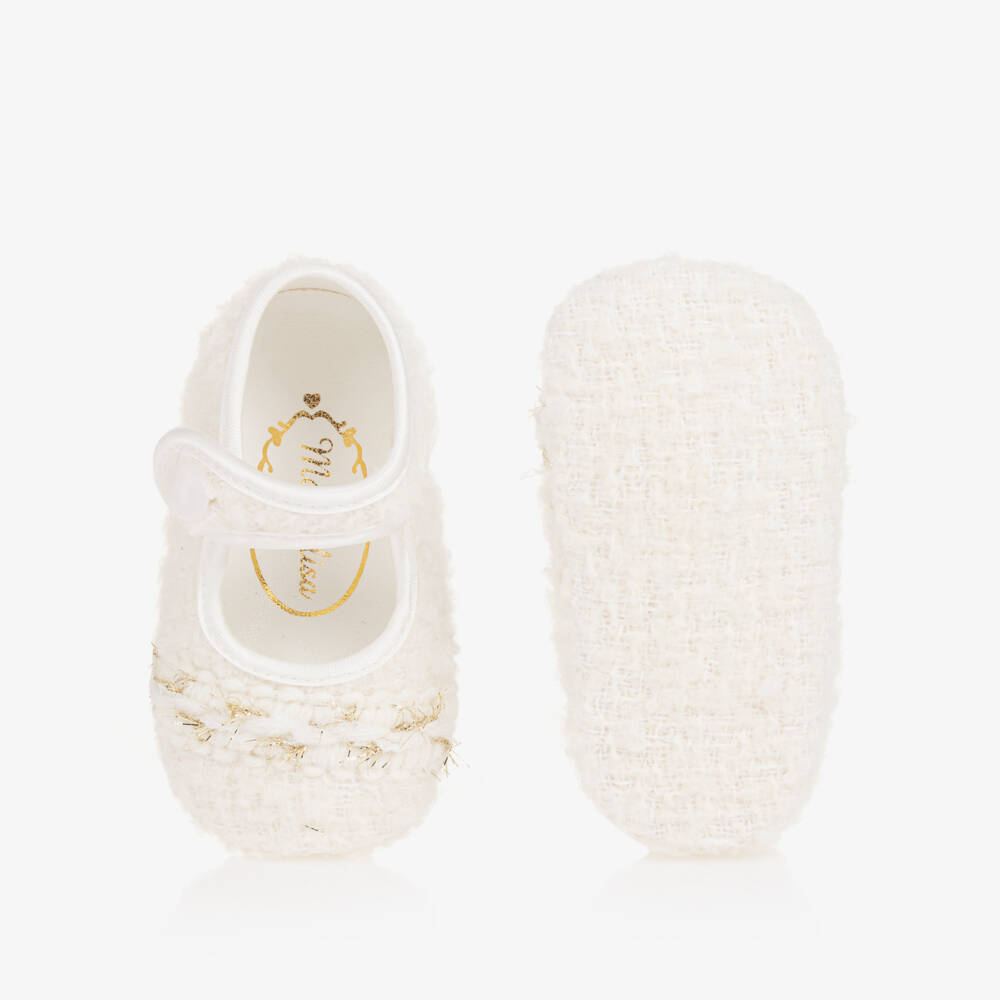 Monnalisa-Girls Ivory Tweed Pre-Walker Shoes | Childrensalon Outlet