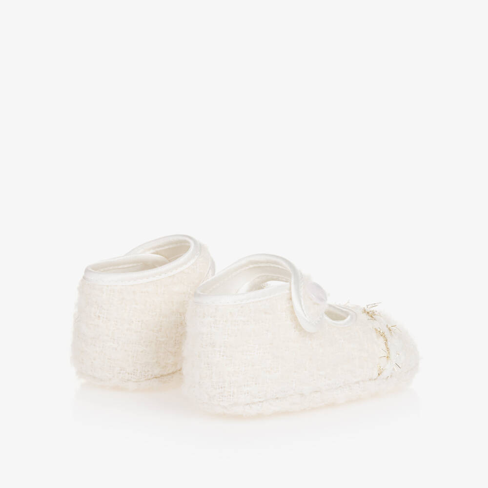 Monnalisa-Girls Ivory Tweed Pre-Walker Shoes | Childrensalon Outlet