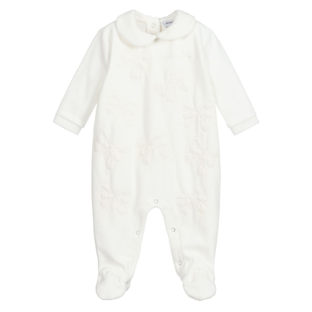 Monnalisa - Girls Ivory Velour Babygrow | Childrensalon