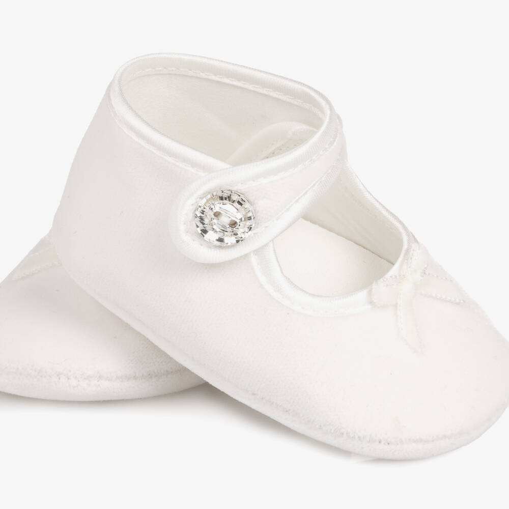 Monnalisa-Кремовые бархатные первые туфли для девочек | Childrensalon Outlet