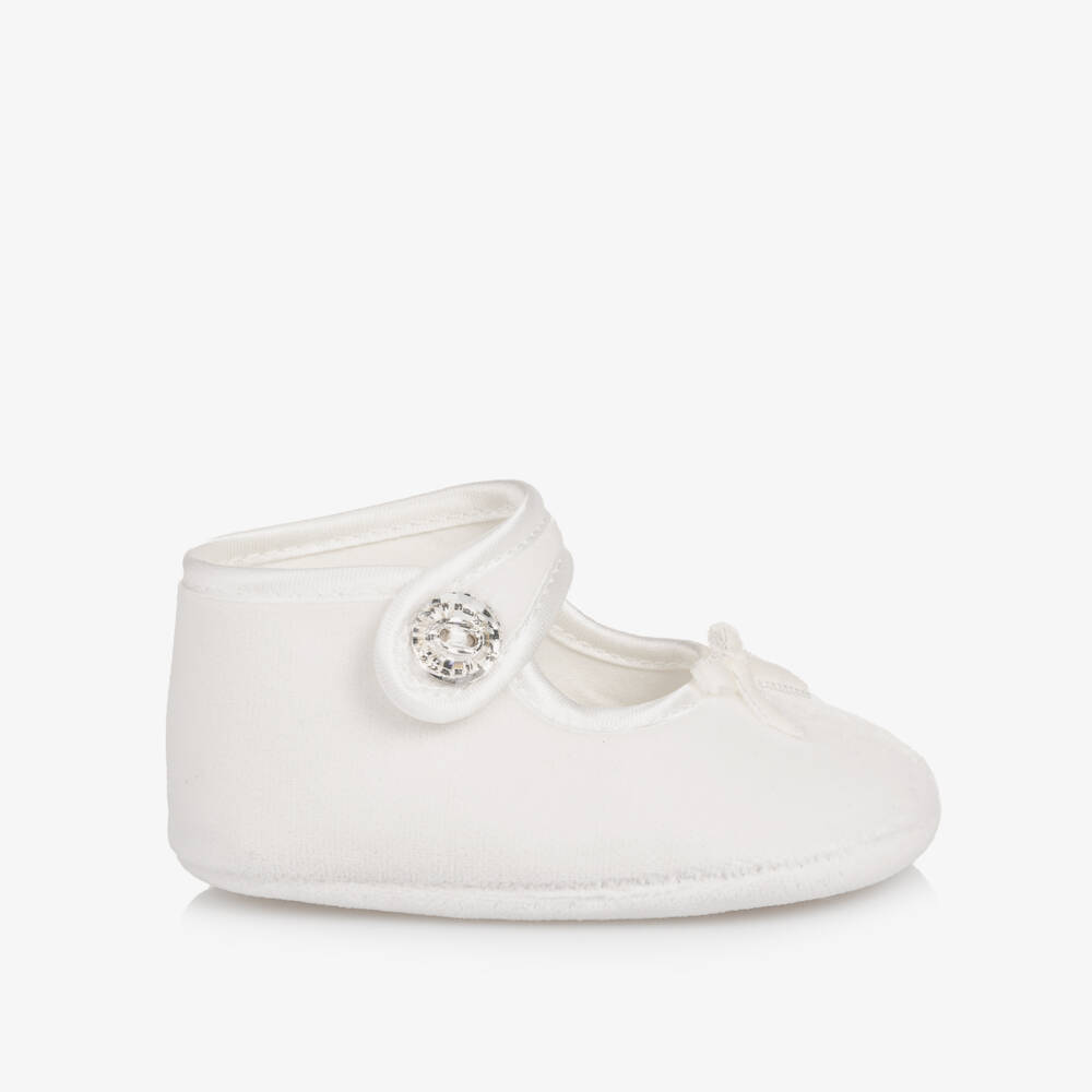 Monnalisa-Кремовые бархатные первые туфли для девочек | Childrensalon Outlet