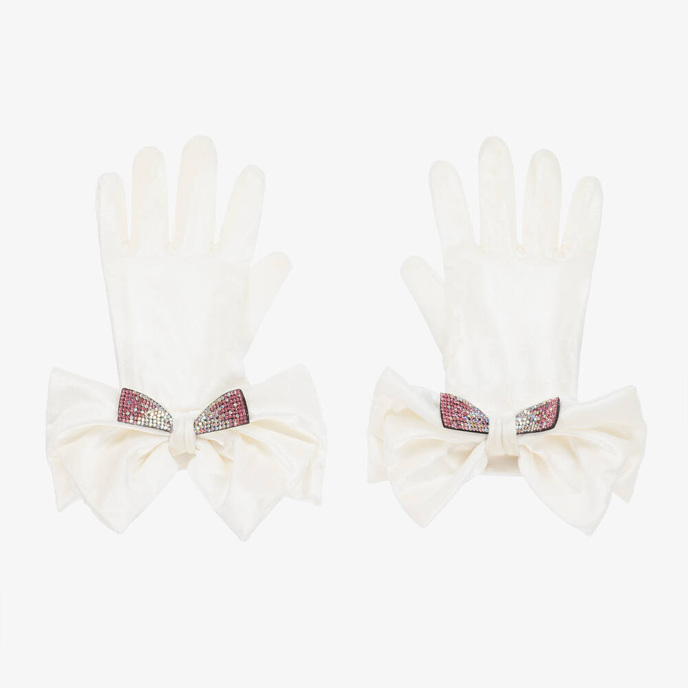 Monnalisa - Girls Ivory Velvet Gloves | Childrensalon