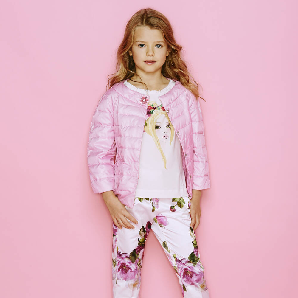 Monnalisa Chic-Girls Ivory Vintage Rose T-Shirt with Mesh Back | Childrensalon Outlet