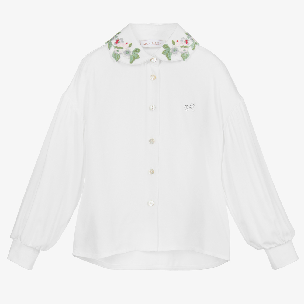 Monnalisa - Girls Ivory Viscose Blouse | Childrensalon