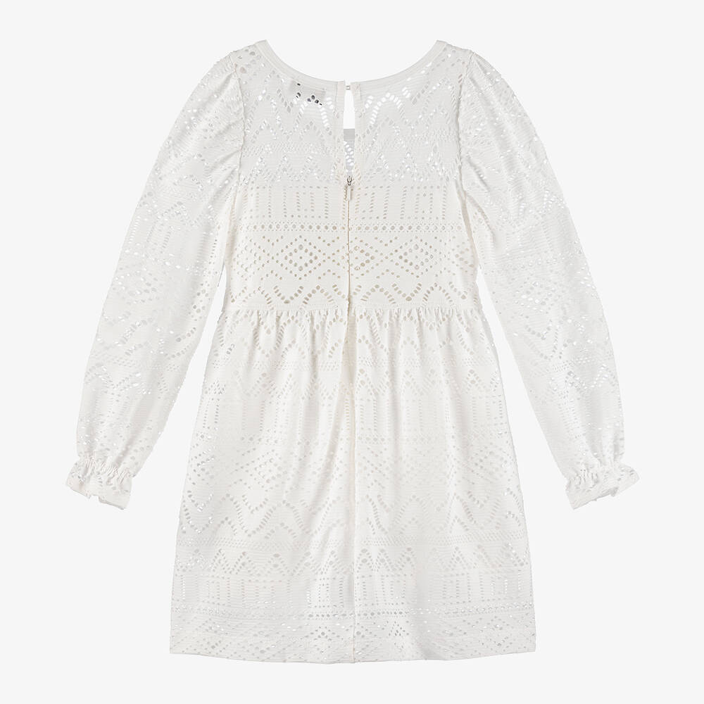 Monnalisa-Girls Ivory Viscose Cutwork Dress | Childrensalon Outlet