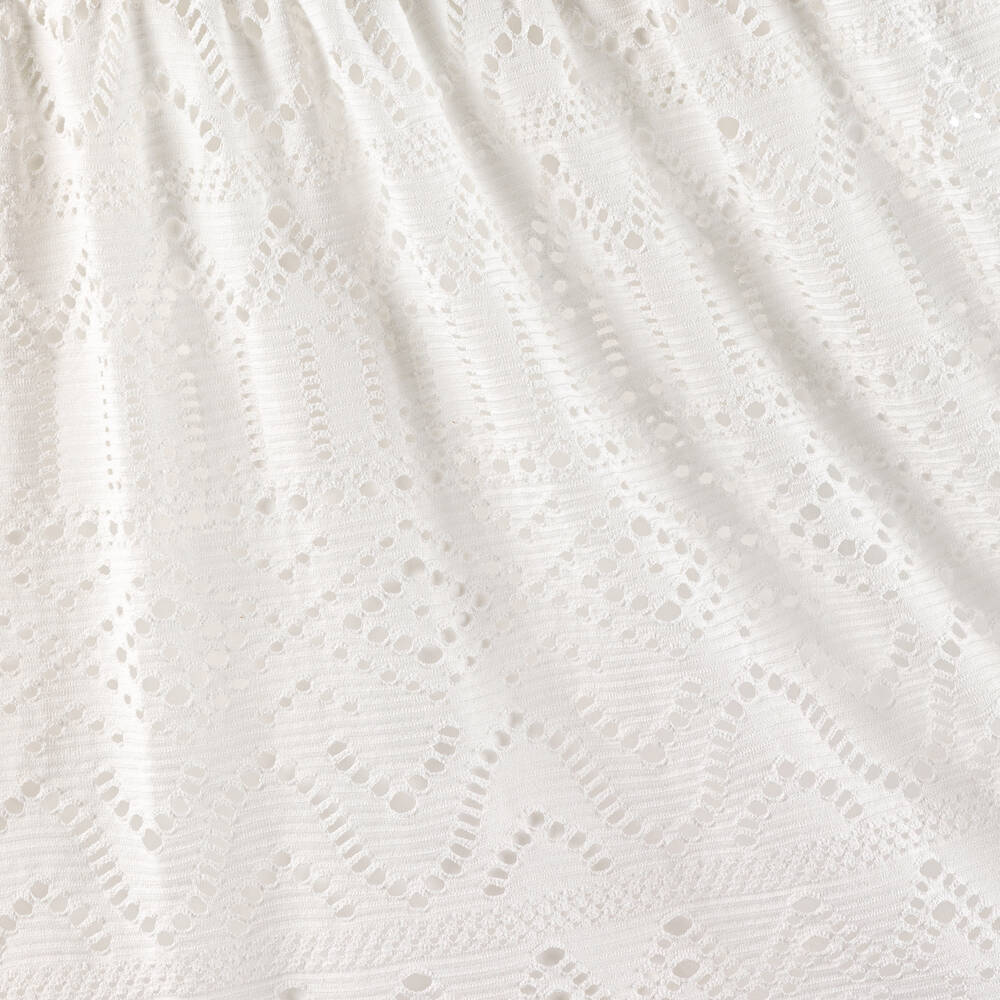 Monnalisa-Girls Ivory Viscose Cutwork Dress | Childrensalon Outlet