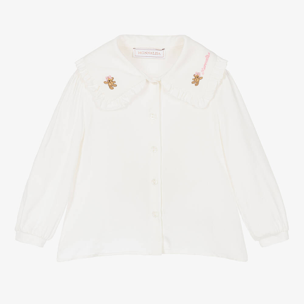 Monnalisa - Girls Ivory Viscose Teddy Bear Blouse | Childrensalon