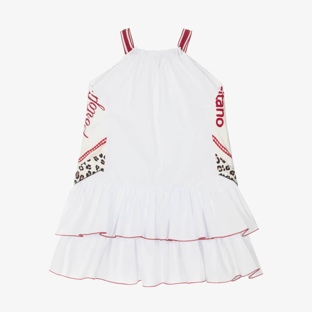 Monnalisa-فستان قطني عاجي وأبيض للبنات | Childrensalon Outlet