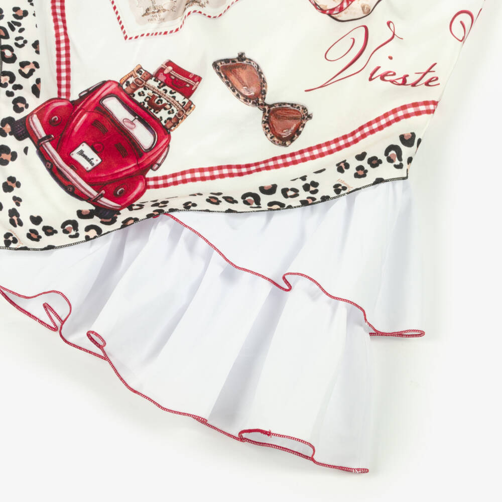 Monnalisa-فستان قطني عاجي وأبيض للبنات | Childrensalon Outlet