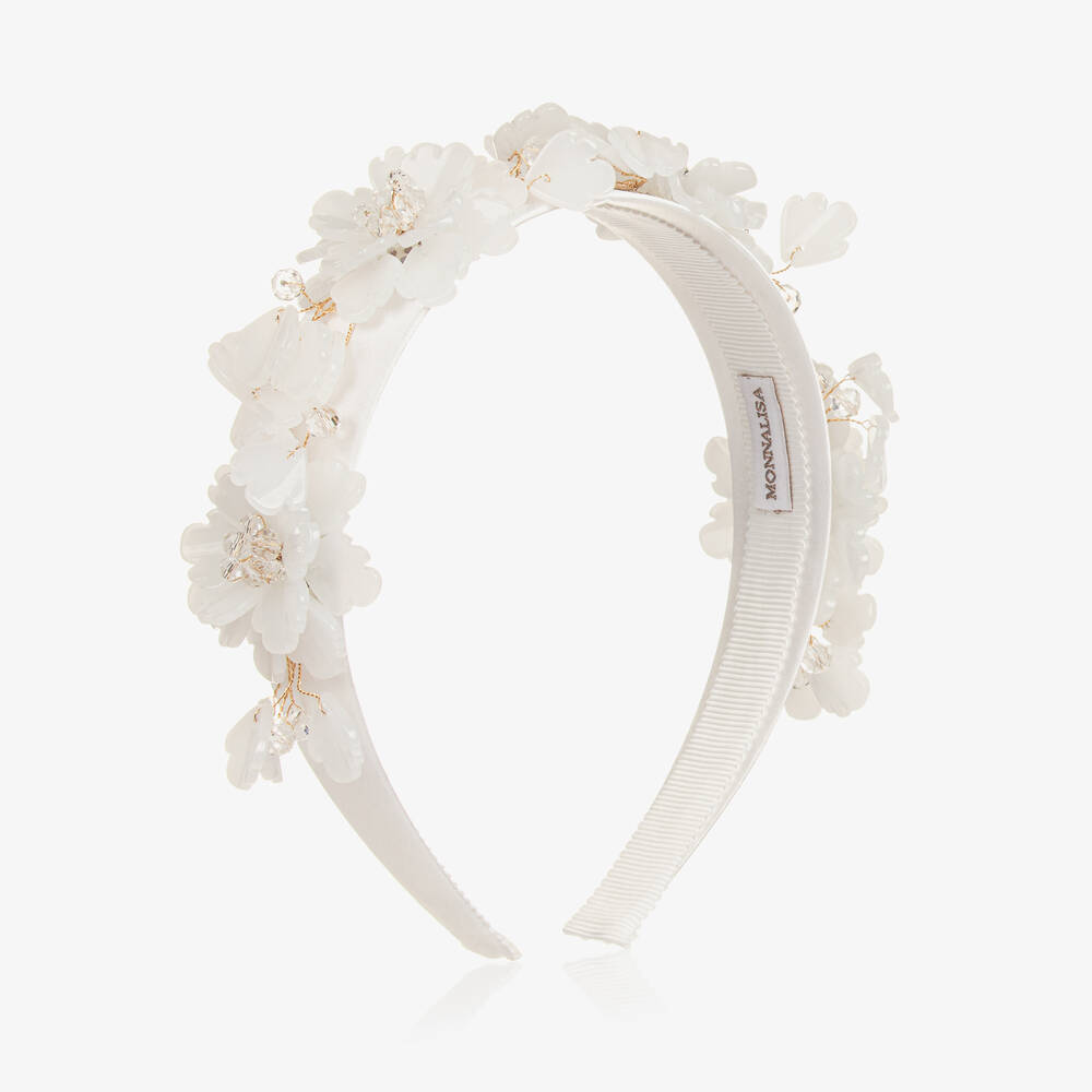 Monnalisa-Girls Ivory & White Flowers Hairband | Childrensalon Outlet