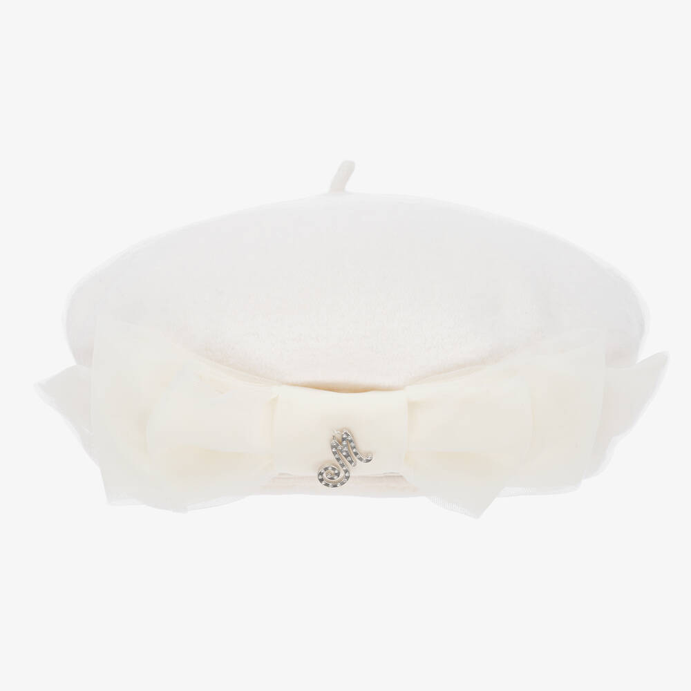 Monnalisa - Girls Ivory Wool Bow Beret | Childrensalon