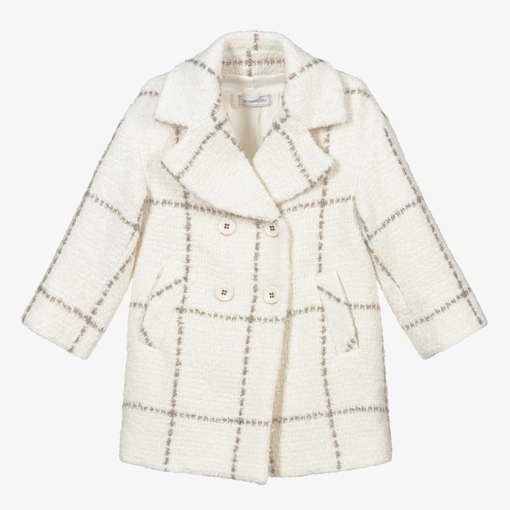 Monnalisa - Girls Ivory Wool Coat | Childrensalon