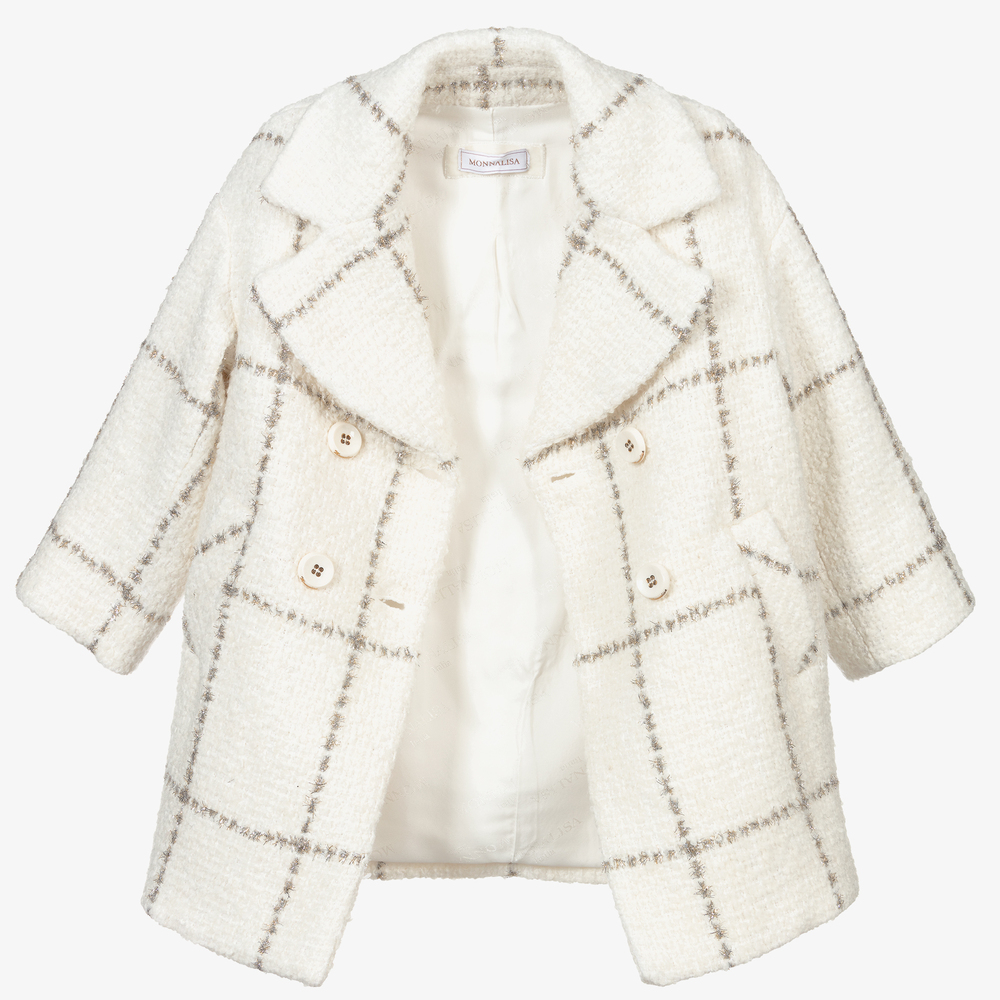 Monnalisa-Кремовое шерстяное пальто для девочек | Childrensalon Outlet