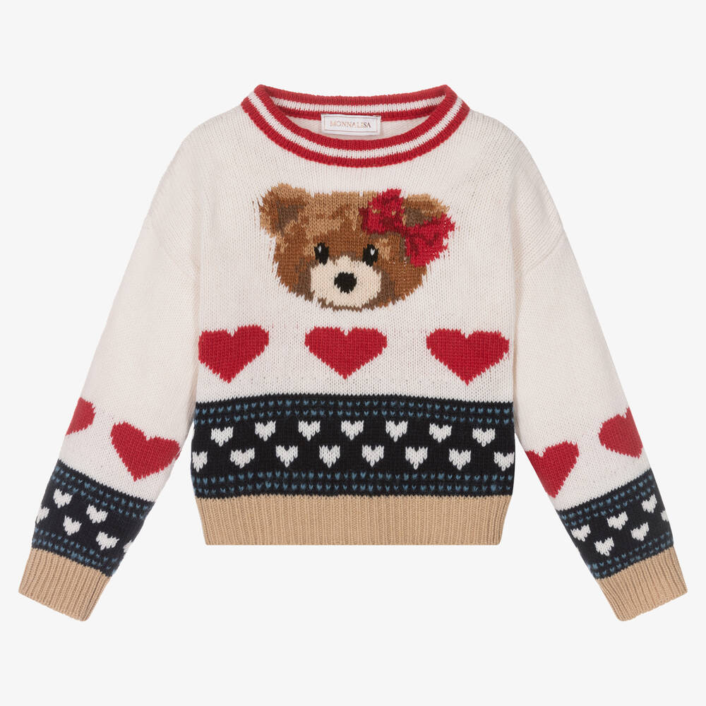 Monnalisa - Girls Ivory Wool Knit Sweater | Childrensalon