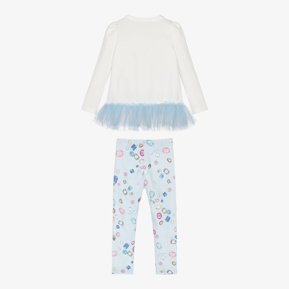 Monnalisa-Girls Jewel Print Blue Leggings Set | Childrensalon Outlet
