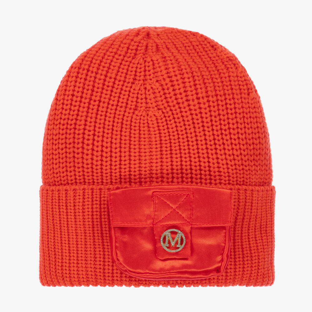 Monnalisa - Orange Strick-Beanie für Mädchen | Childrensalon