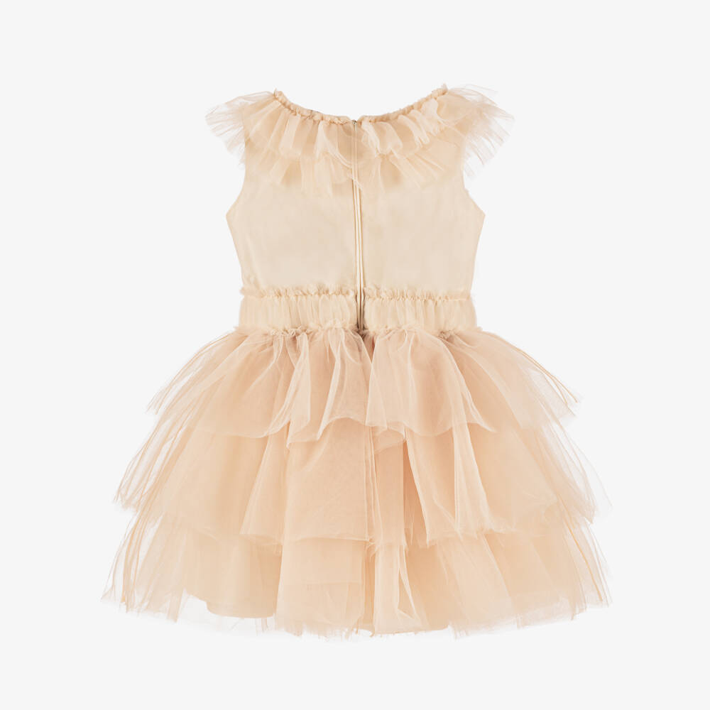 Monnalisa-Girls Layered Tulle Beige Gown | Childrensalon Outlet