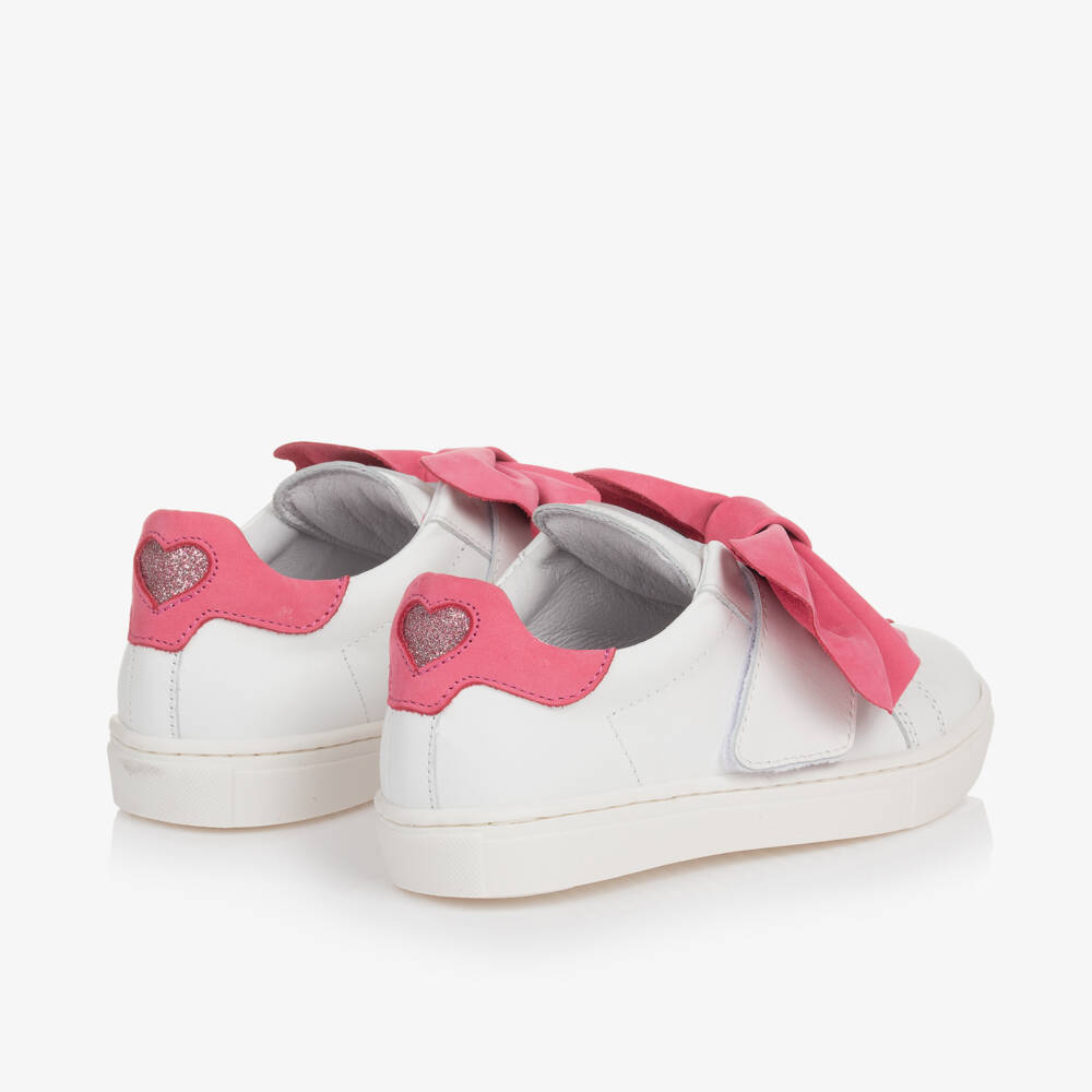 Monnalisa-Girls Leather Trainers with Pink Bows | Childrensalon Outlet