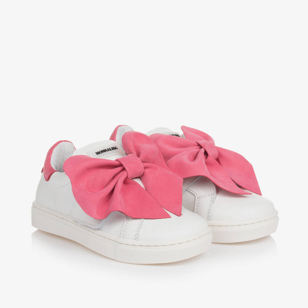 Monnalisa-Girls Leather Trainers with Pink Bows | Childrensalon Outlet