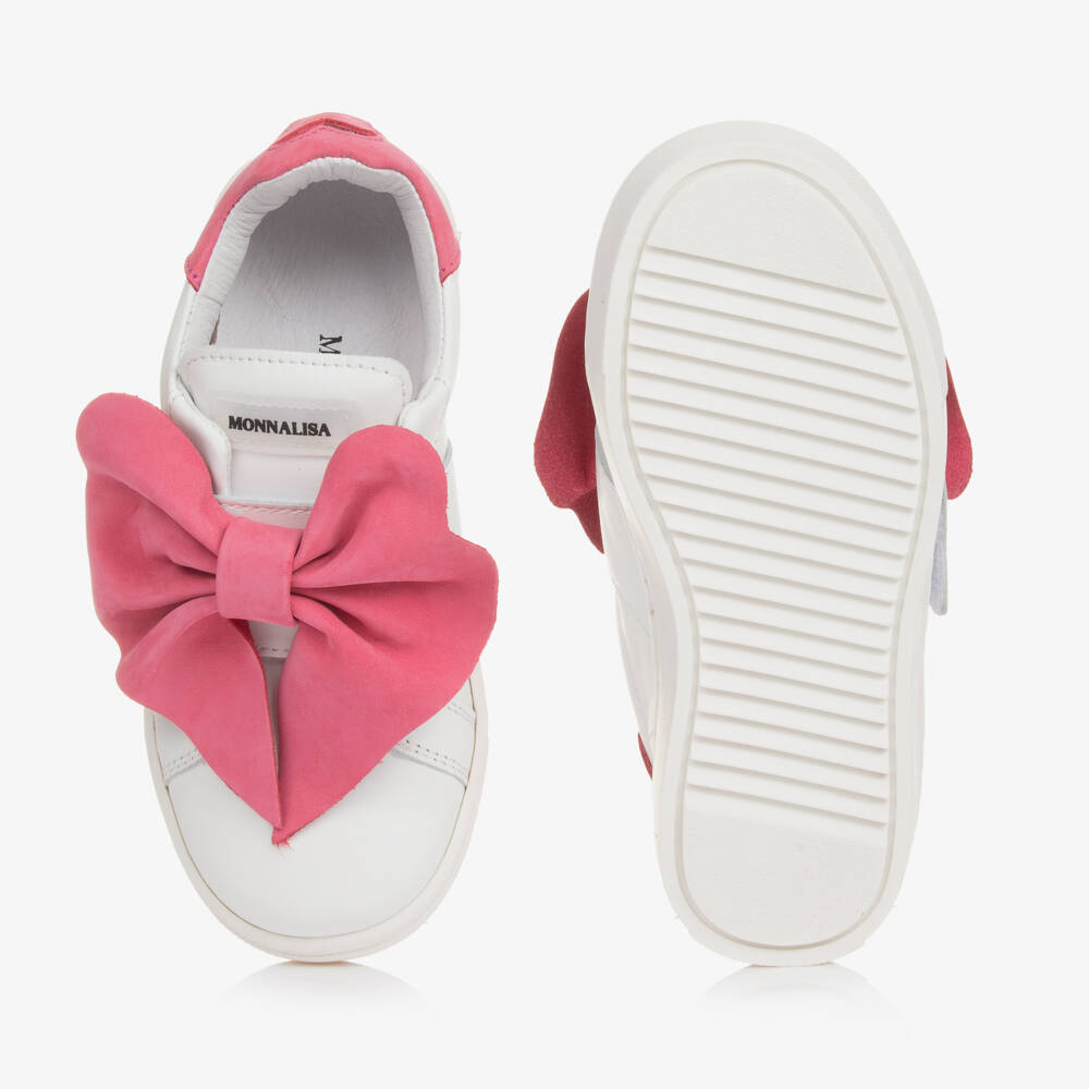 Monnalisa-Girls Leather Trainers with Pink Bows | Childrensalon Outlet