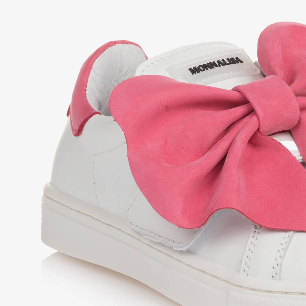 Monnalisa-Girls Leather Trainers with Pink Bows | Childrensalon Outlet