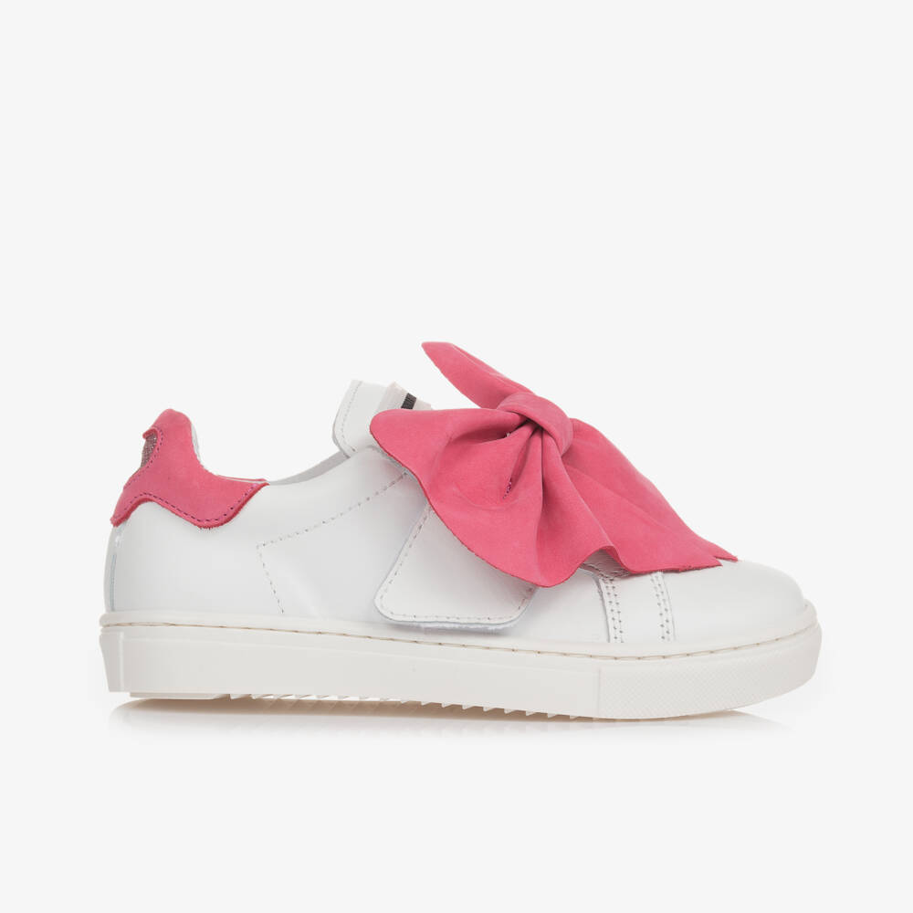 Monnalisa-Girls Leather Trainers with Pink Bows | Childrensalon Outlet