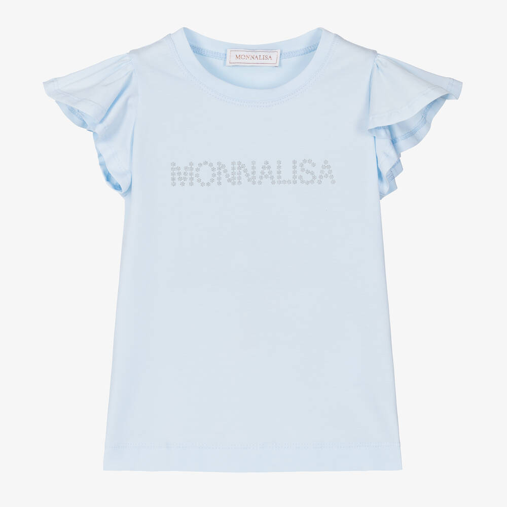 Monnalisa-Girls Light Blue Cotton T-Shirt | Childrensalon Outlet