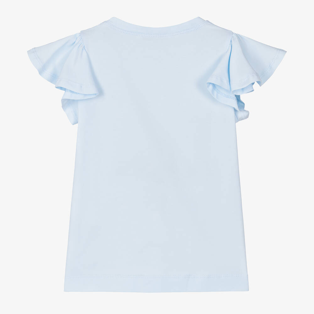 Monnalisa-تيشيرت قطن جيرسي لون أزرق فاتح للبنات | Childrensalon Outlet
