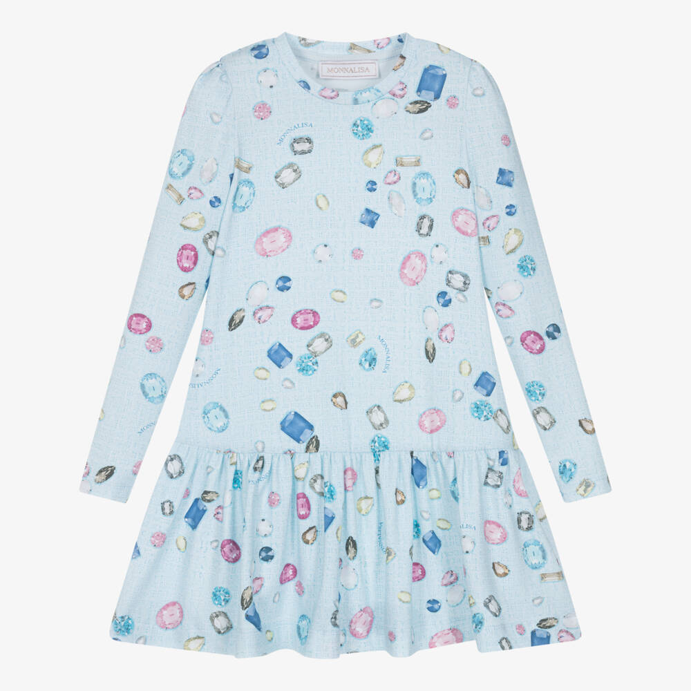 Monnalisa-Платье с камнями светло-голубое для девочек | Childrensalon Outlet
