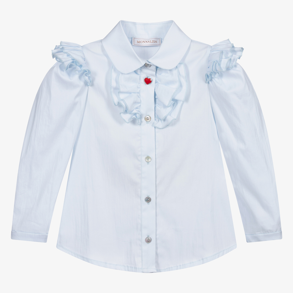 Monnalisa - Girls Light Blue Ruffle Blouse | Childrensalon