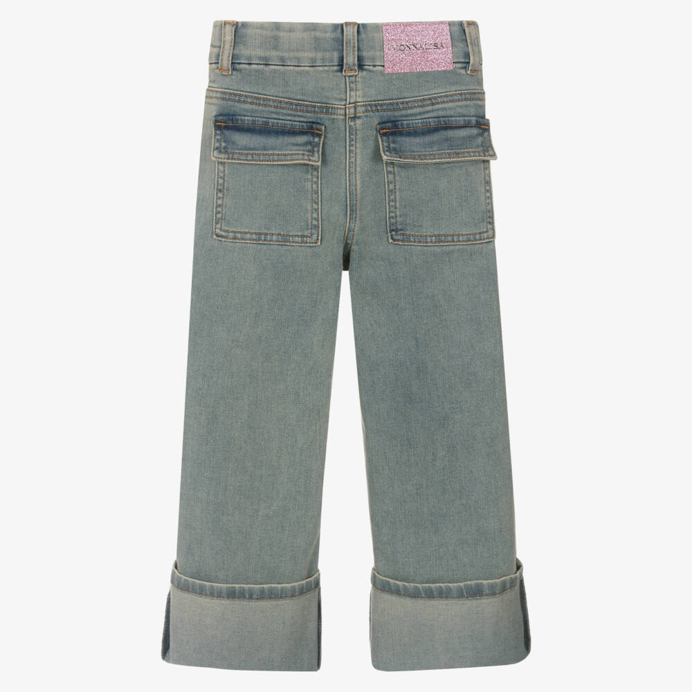 Monnalisa-Girls Light Indigo Blossom Trousers | Childrensalon Outlet