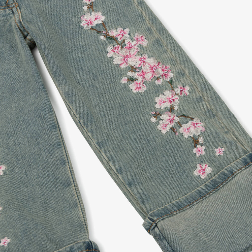 Monnalisa-Girls Light Indigo Blossom Trousers | Childrensalon Outlet